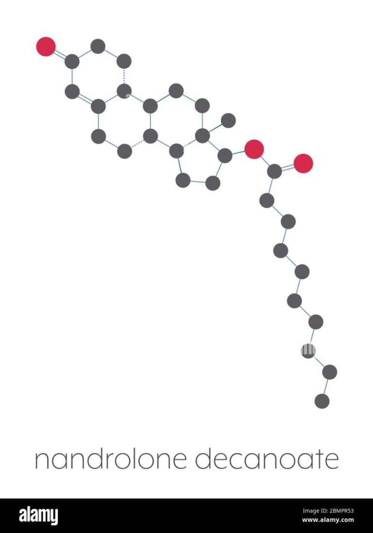 Nandrolone decanoate anabolic steroid drug molecule. Also used in sports doping. Stylized ...