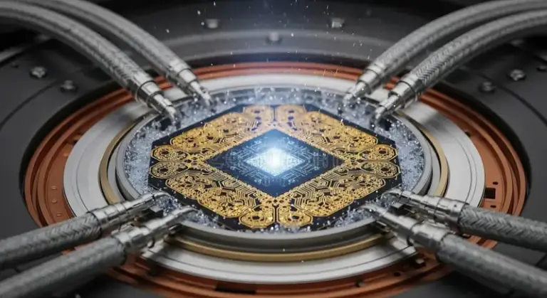 Quantum Computing Processor with Intricate Gold Circuits and Glowing ...