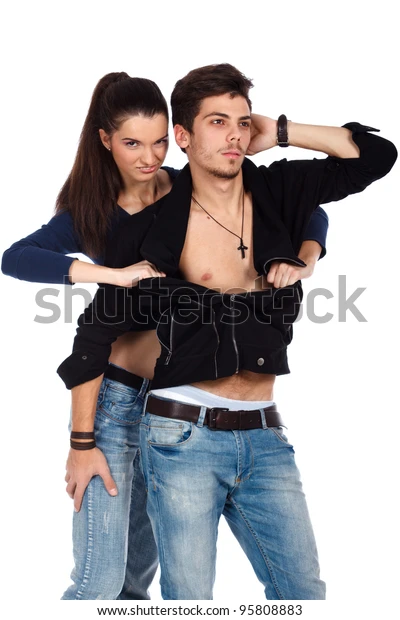 Two Passionate Lovers Woman Undressing Man Stock Photo 95808883 ...