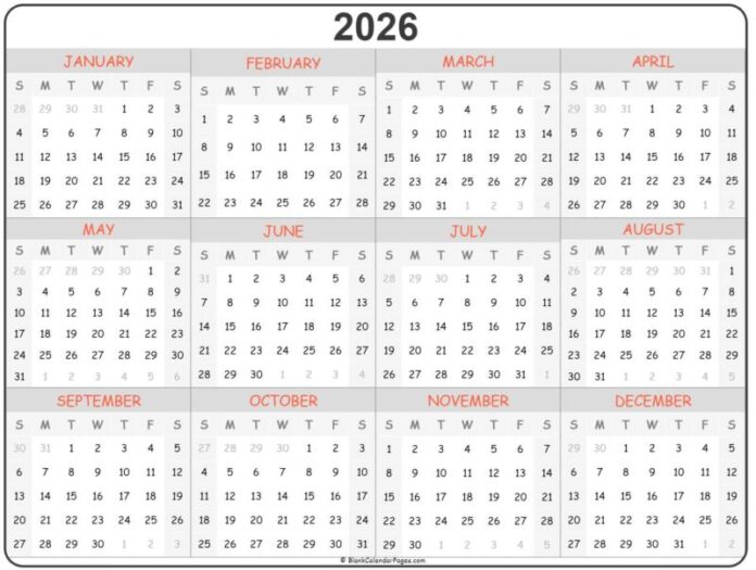 Printable Calendar 2026 Yearly - Printable We Love Printables