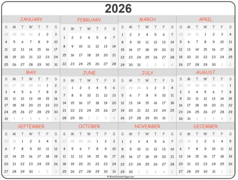 Printable Calendar 2026 Yearly - Printable We Love Printables